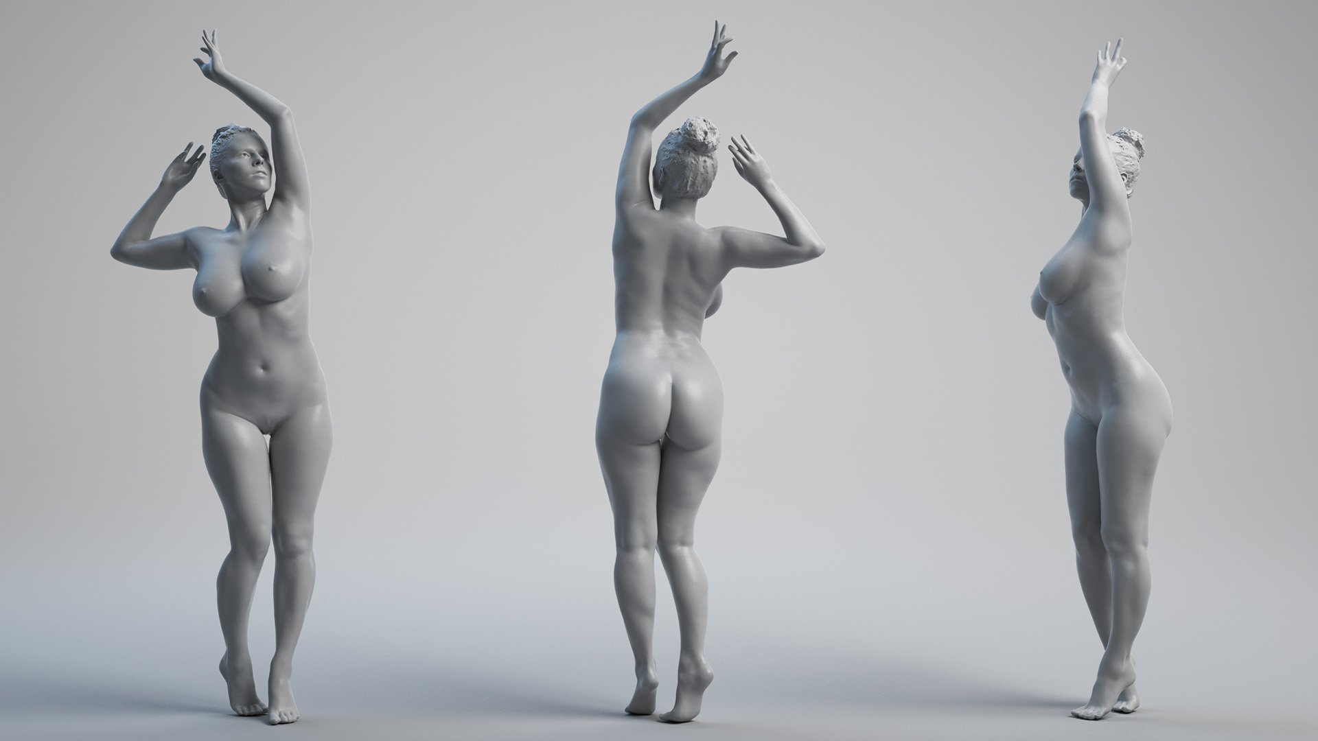 Naked Female 3D Body Arm s Up Pose